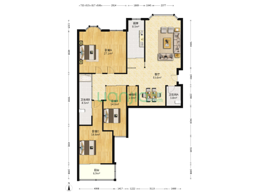 宜佳公寓 3室1厅2卫 193平方