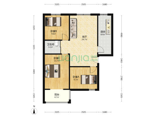 天保郦景社区为南北两排，共计九栋高层，电梯房-户型图