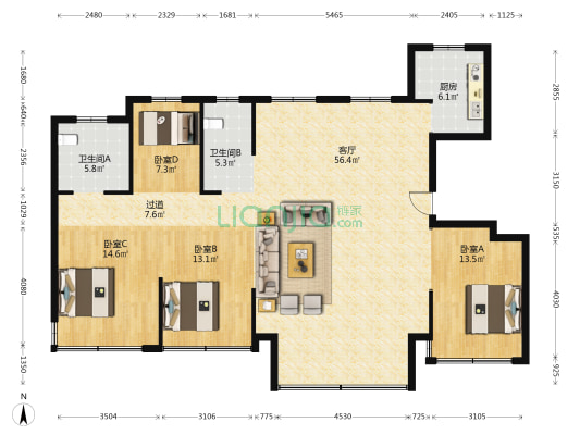 建湖天铂 4室1厅2卫 151平方