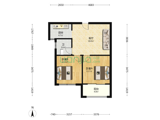 白云花园 2室1厅1卫 74平方