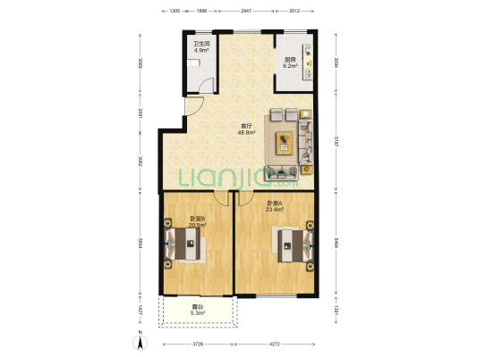 巴龙国际 2室1厅1卫 127平方