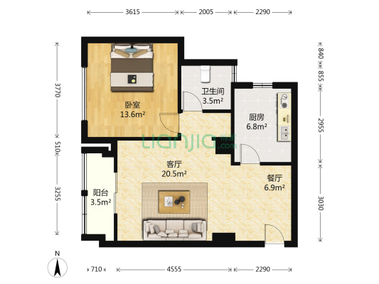 铂金公寓 1室2厅1卫 74平方