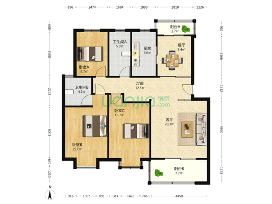 吉祥小区 3室2厅2卫 123平方