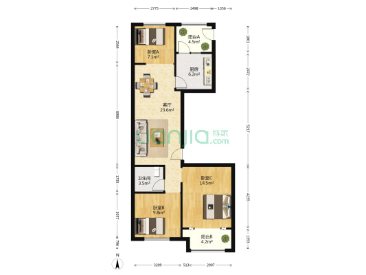 金都聚福园 3室1厅1卫 108平方