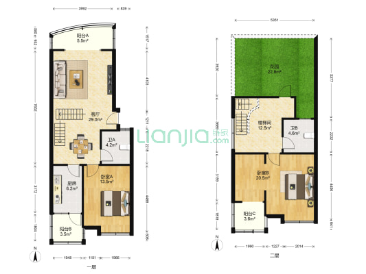 锦虹佳苑 2室1厅2卫 120平方