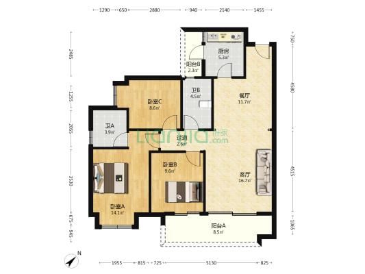 人居滨江城 3室2厅2卫 107平方