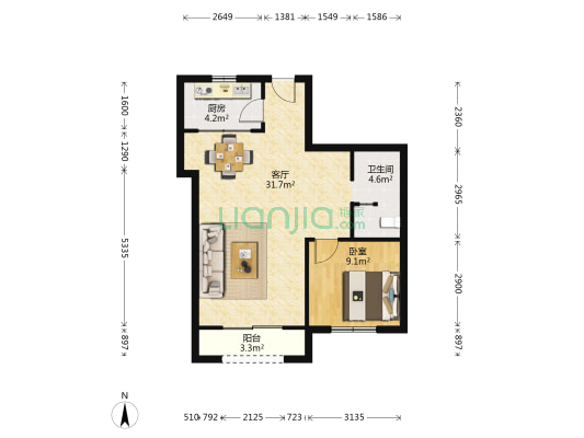 天翔茗苑 1室1厅1卫 76平方