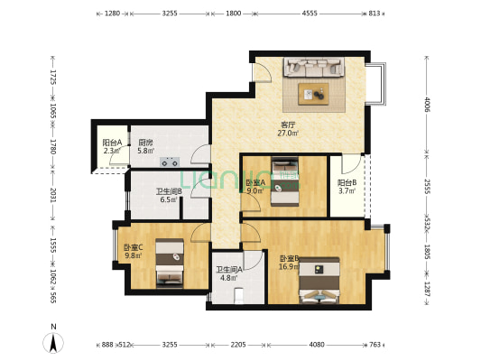 河滨森邻D区 3室1厅2卫 104平方