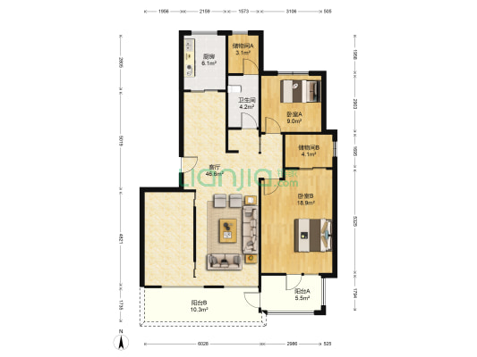 开平小区 2室1厅1卫 120平方
