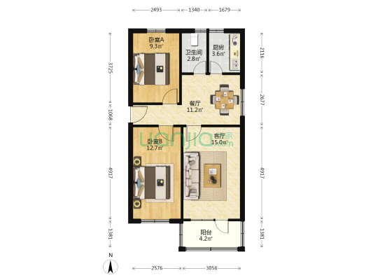 国土资源实物地质资料中心院 2室2厅1卫 72平方