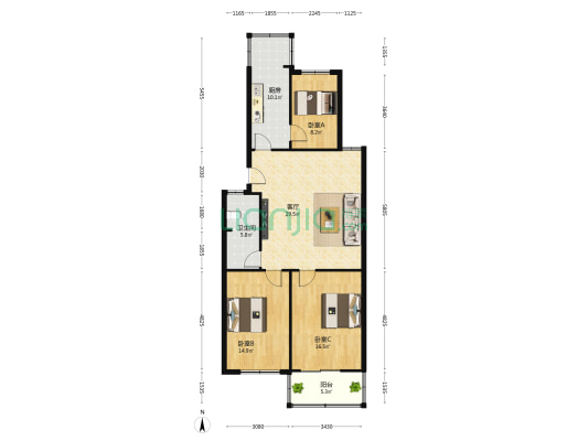 文明路永泰楼 3室1厅1卫 110平方