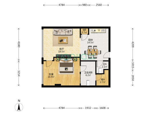 嘉璐天堡 1室1厅2卫 84平方