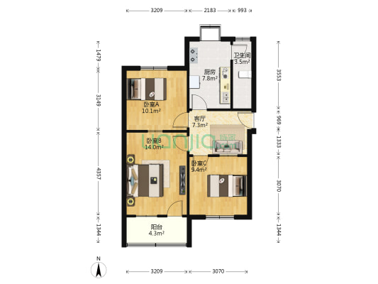 吉祥生活区 3室1厅1卫 69平方