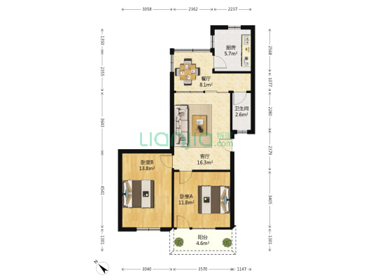 桥梁家苑 2室2厅1卫 71平方