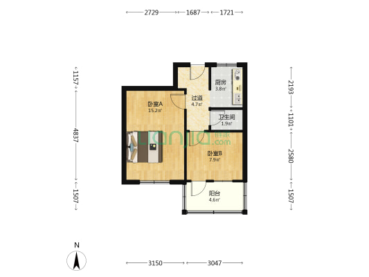 民生大街60号 2室0厅1卫 51平方