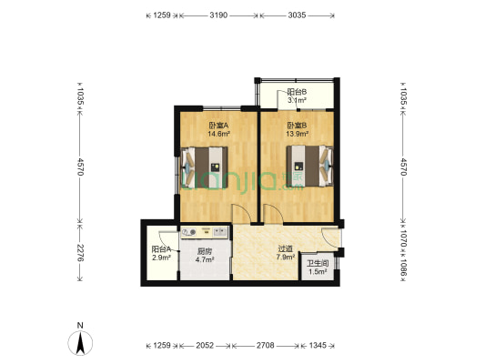 天新北里 2室0厅1卫 39平方