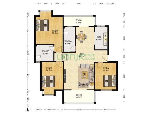 盛世嘉园 3室1厅2卫 136平方