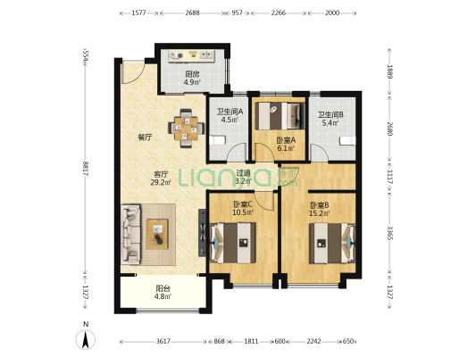 金地玖峯汇 3室1厅2卫 107平方