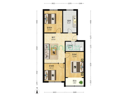 颐和花苑 3室1厅1卫 89平方