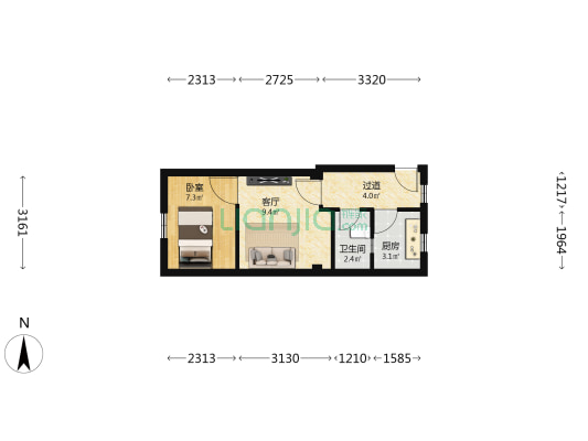 厦禾路2号~389号 1室1厅1卫 33平方