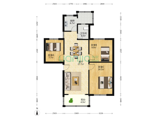 金怡阁 3室1厅1卫 84平方