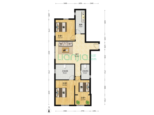 羲和 3室1厅2卫 125平方