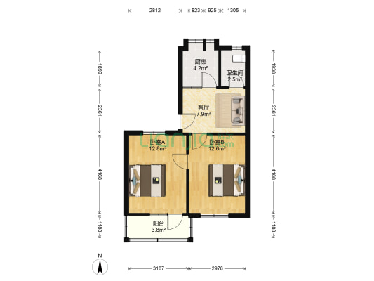 黄山路电信小区 2室1厅1卫 57平方