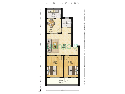泰安市实验设备厂宿舍 2室2厅1卫 83平方