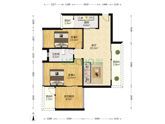绿洲丰和 3室1厅1卫 74平方