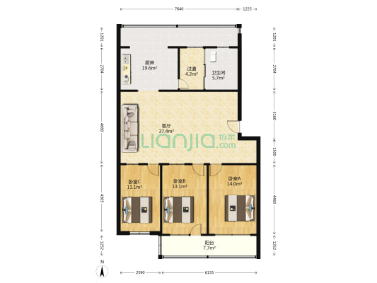 党校家园 3室1厅1卫 142平方
