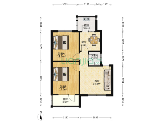 铁工里路36号院 2室2厅1卫 65平方