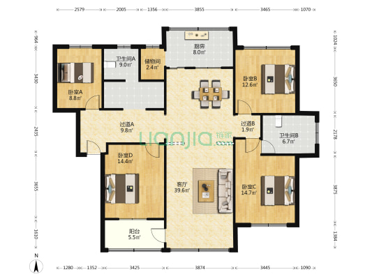 大华路 4室1厅2卫 160平方
