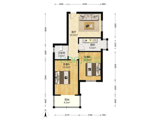 黄家湾59号 2室1厅1卫 65平方