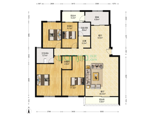 爱地花园 4室2厅2卫 151平方