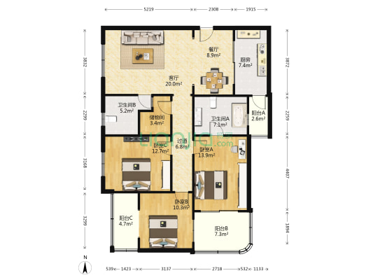 武宁苑 3室2厅2卫 144平方