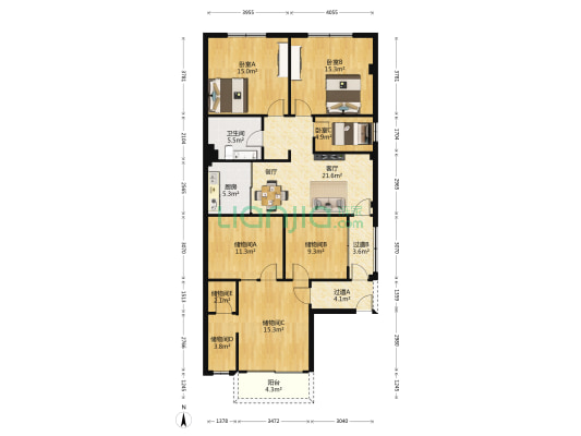 宏基路 3室1厅1卫 152平方