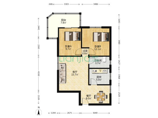 长铁高层 2室2厅1卫 72平方