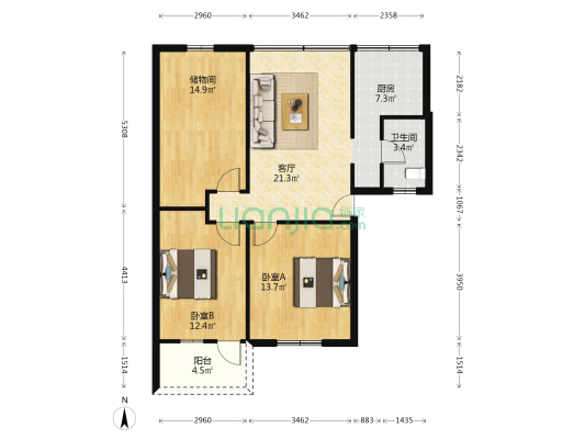 荣校大院 2室1厅1卫 84平方
