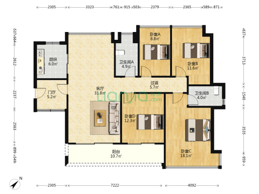 星河东悦湾 4室1厅2卫 137平方