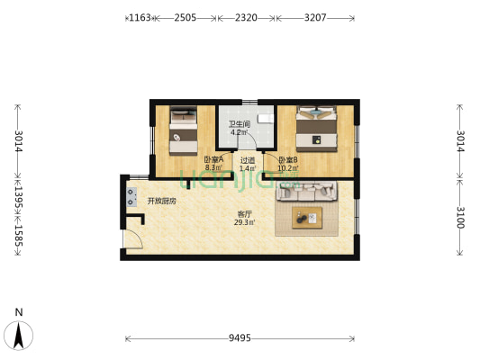 金科中海金海湾 2室1厅1卫 82平方