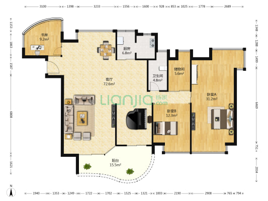 星河国际花园 3室1厅1卫 164平方