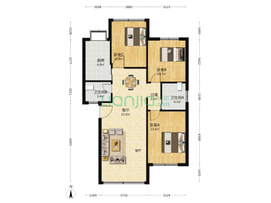 蟠桃宫路16号 3室1厅2卫 107平方