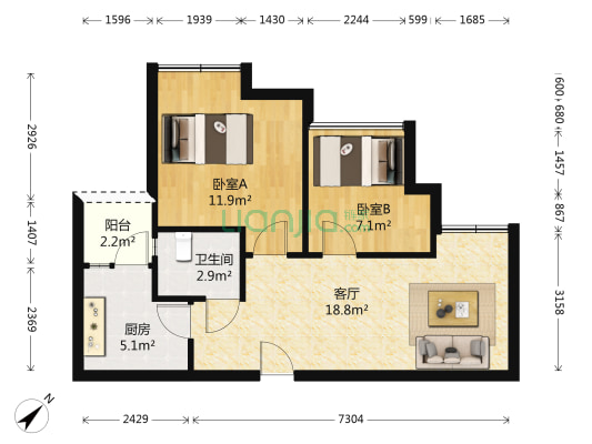 雄飞新园紫郡 2室1厅1卫 57平方