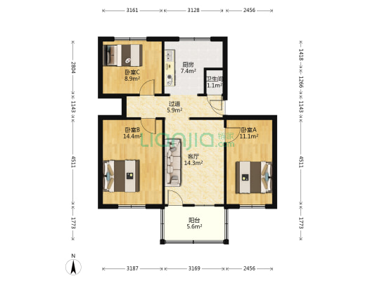 南关大街112号 3室1厅1卫 90平方