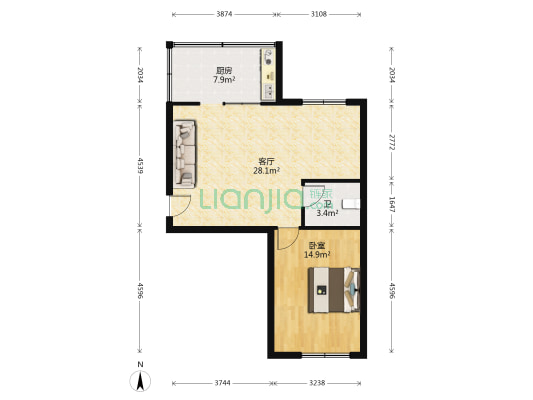 文化大院 1室1厅1卫 65平方