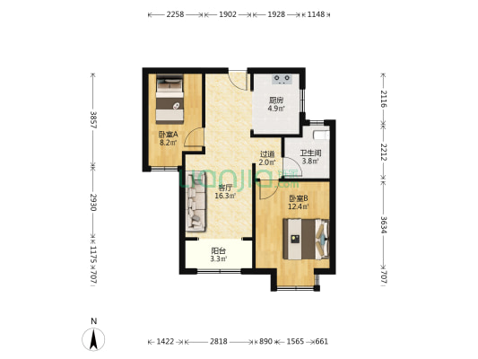 碧桂园凤凰壹品 2室1厅1卫 80平方