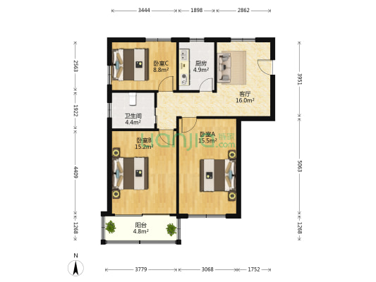 龙山小区 3室1厅1卫 85平方