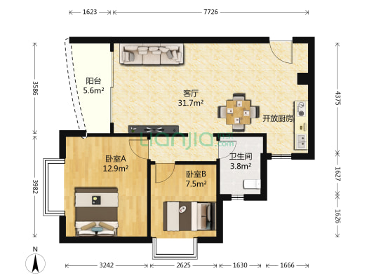 白云高尔夫花园东区 2室1厅1卫 79平方