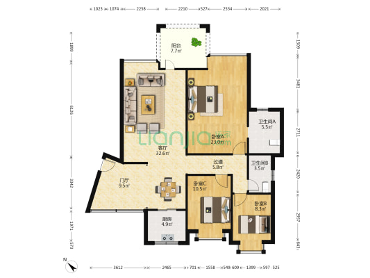 翠峰丽景 3室1厅2卫 119平方