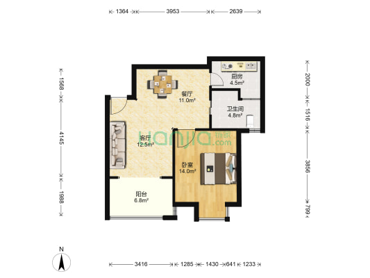 盛源家豪城 1室2厅1卫 69平方